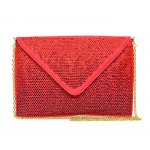 Evening Bag - Satin Envelope Clutch w/ Gradient Colored Rhinestones - Red - BG-EBP2043RD